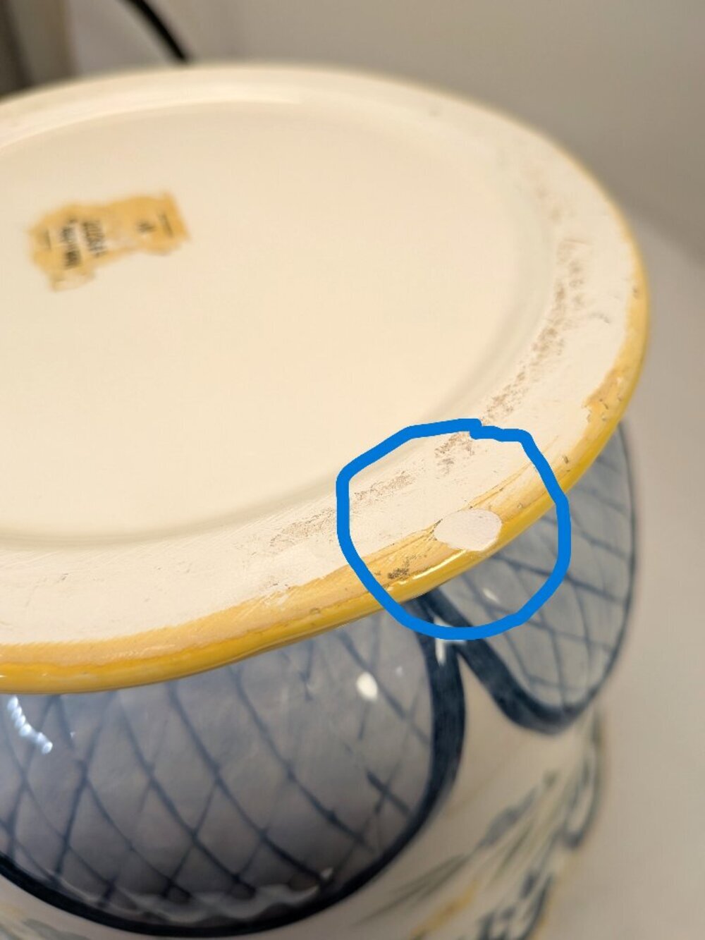 Large French Provincial Footed Cachepot | Raised Blue Relief & Rope Rim - Picture 10 of 16